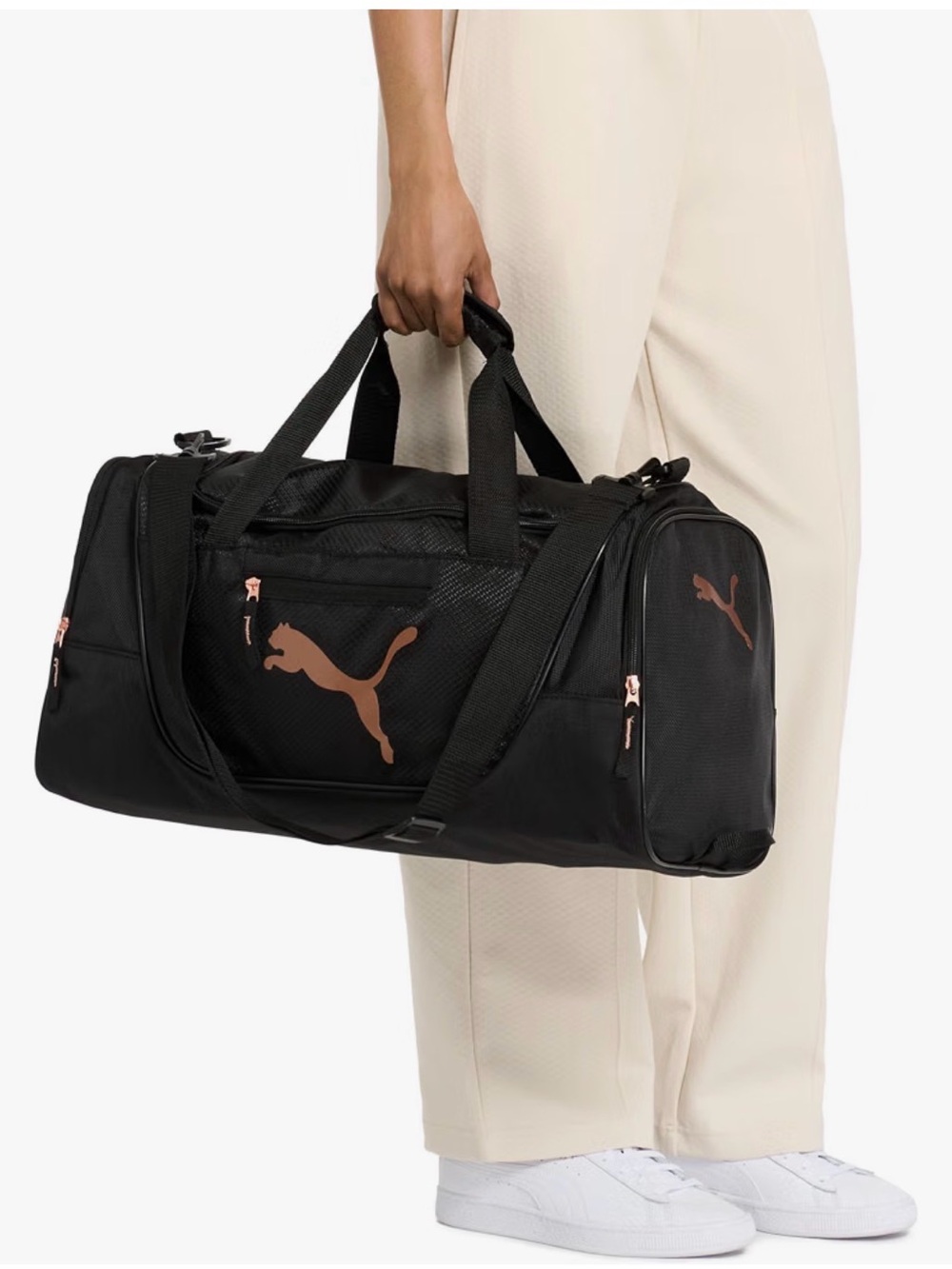 PUMA Black Duffel Bag with Rose Gold Accents